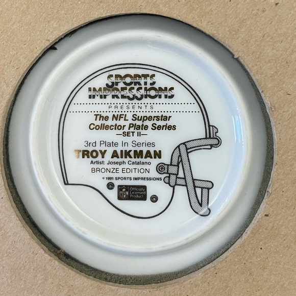 1991 Troy Aikman Small Collector's Art Plate Superstar Series NFL Dallas Cowboys - Picture 3 of 4